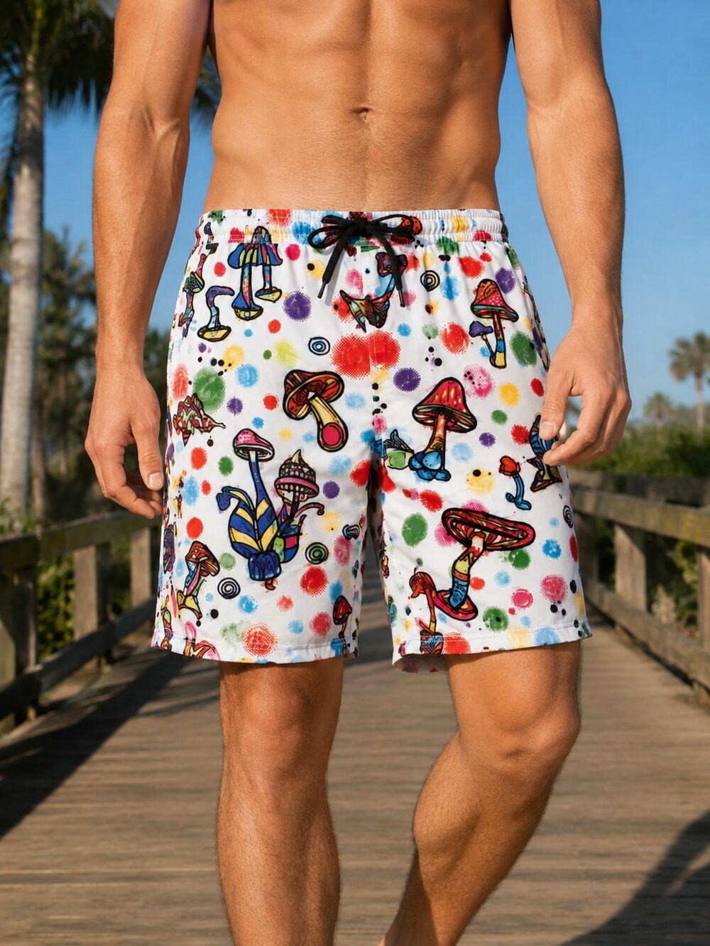 Drill Clothing Co Graphic Mushroom Shorts White Multi – Size Large – NWT